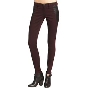 Rag & Bone Wine And Black Lamb Leather Panel Skinny Jeans - Size 30